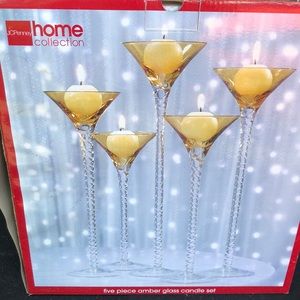 New 5 piece glass candle set with ball candles
